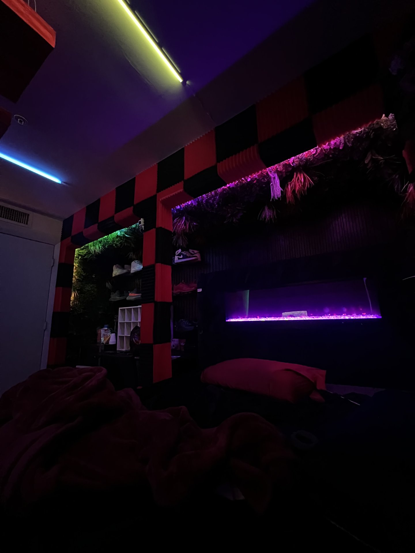 PICH seating area with acoustic treatment and purple accent lighting